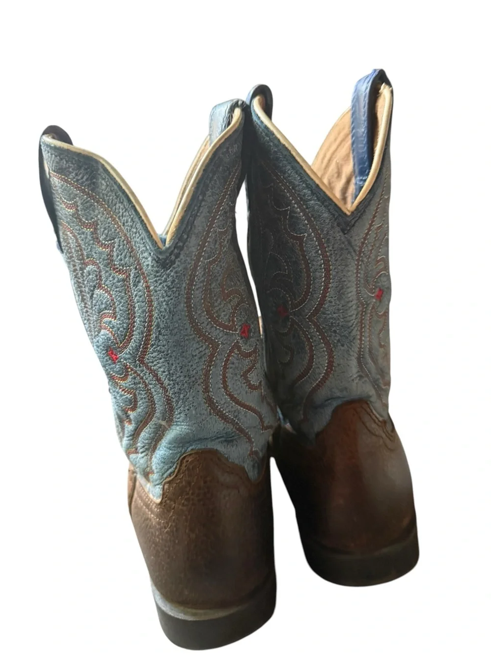 Ariat Brown Leather Foot with Blue Embroidered Shaft Cowboy Boots